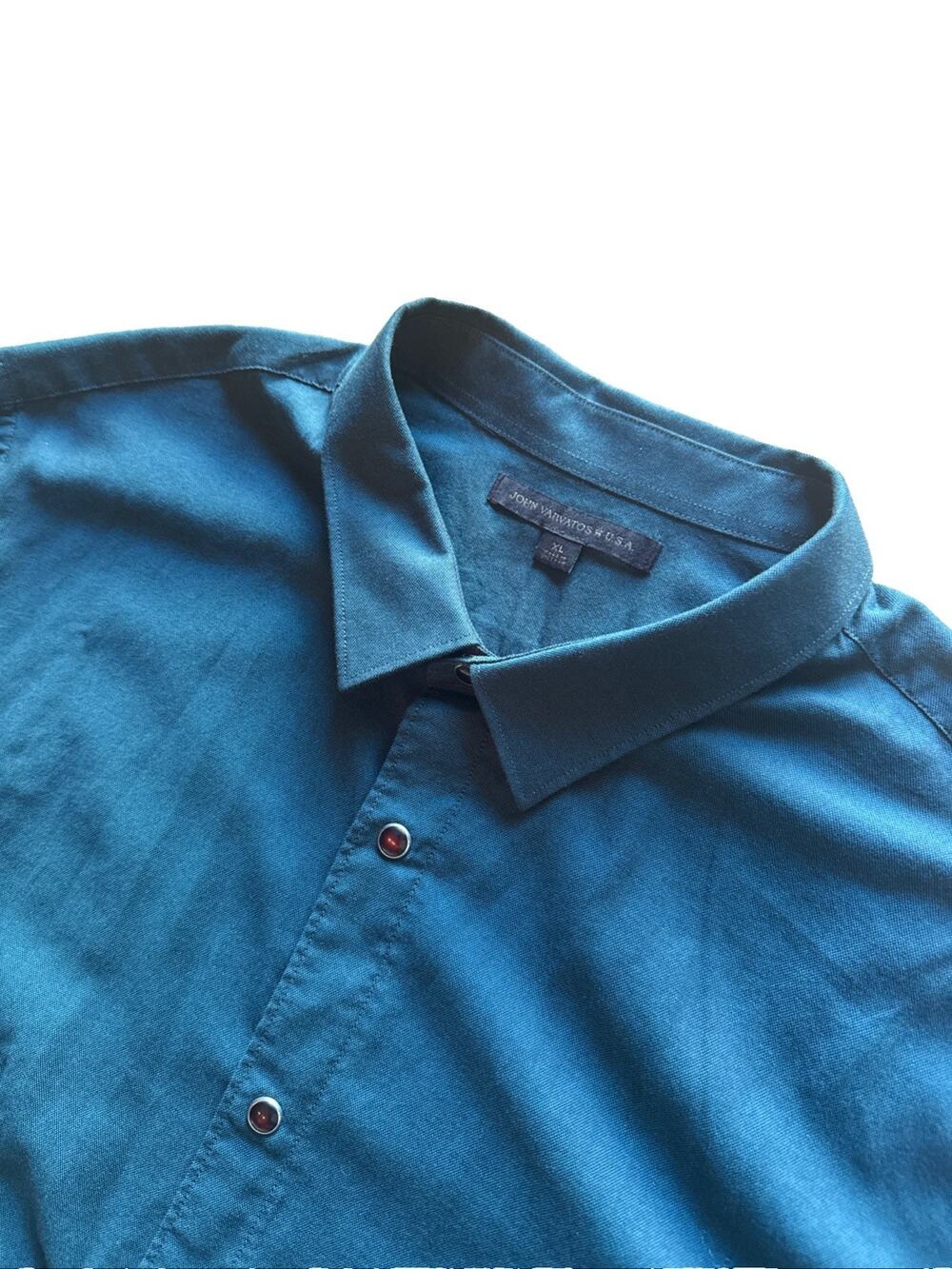 John Varvatos USA Mens Green Long Sleeve Button Down Shirt XL Pearl Snap